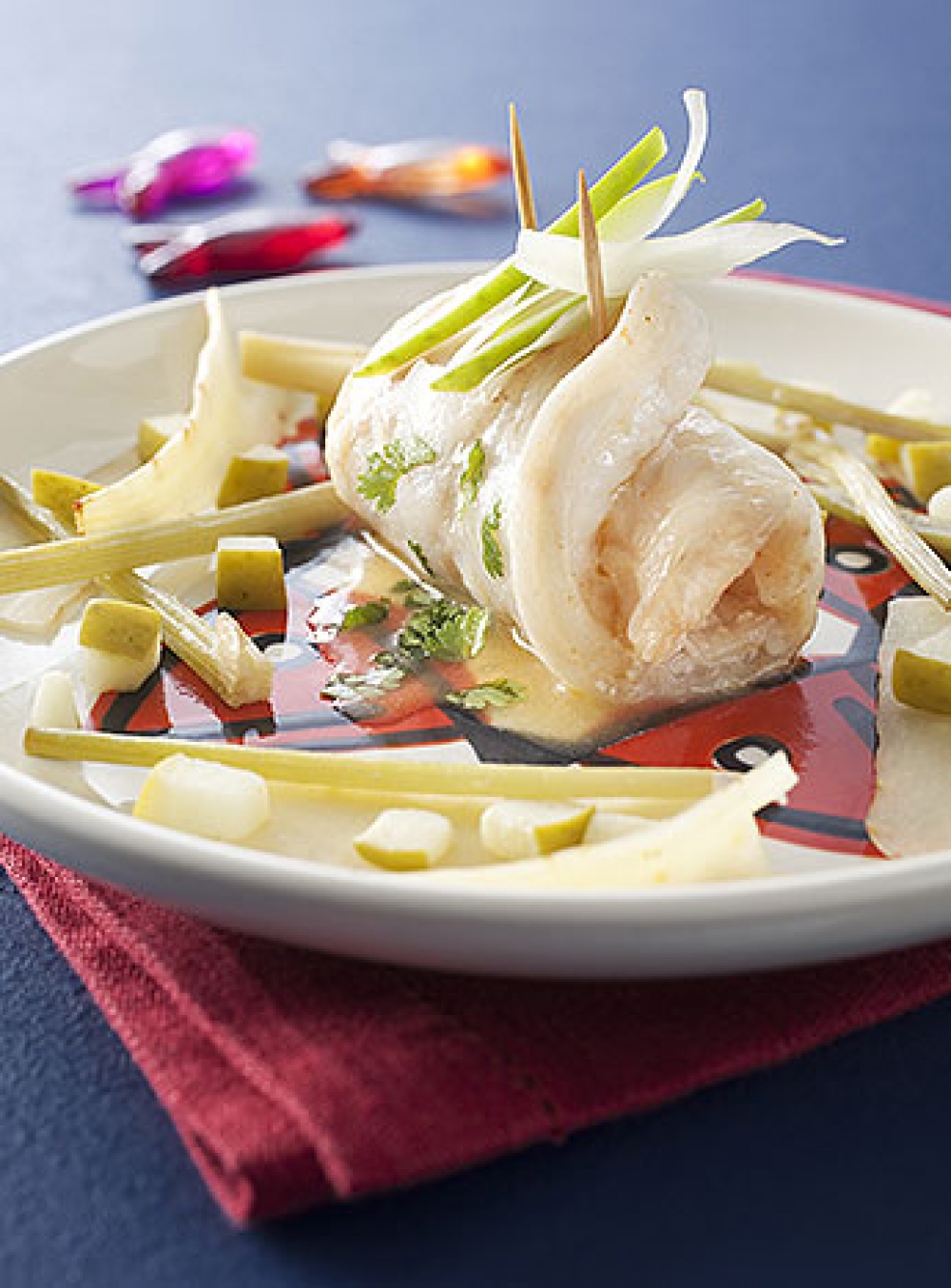 Sabre noir façon paupiette rôtie, fenouil et panais au bouillon