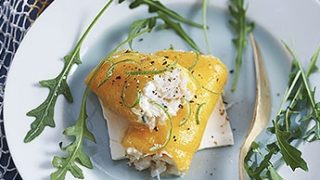 Cannelloni de tourteau, mangue et coco