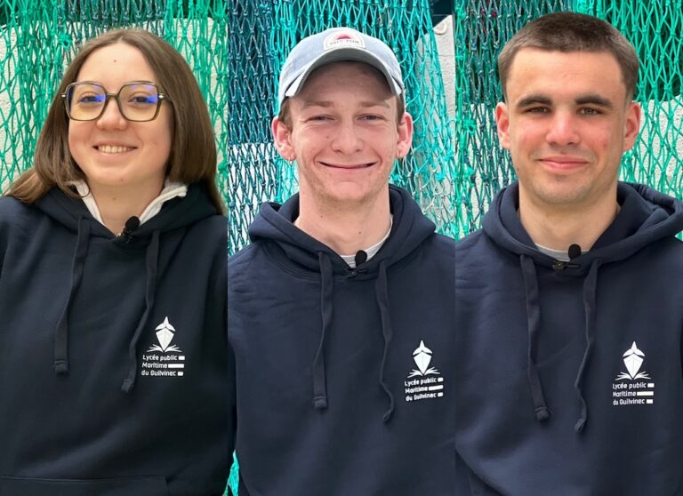 Prudence, Bazyle et Corentin, élèves au Lycée Professionnel Maritime du Guilvinec